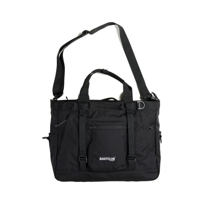BAICYCLON ブラック トートバッグ BAICYCLON MULTI POKETS TOTE MEDIUM BLACK バイシクロン トート