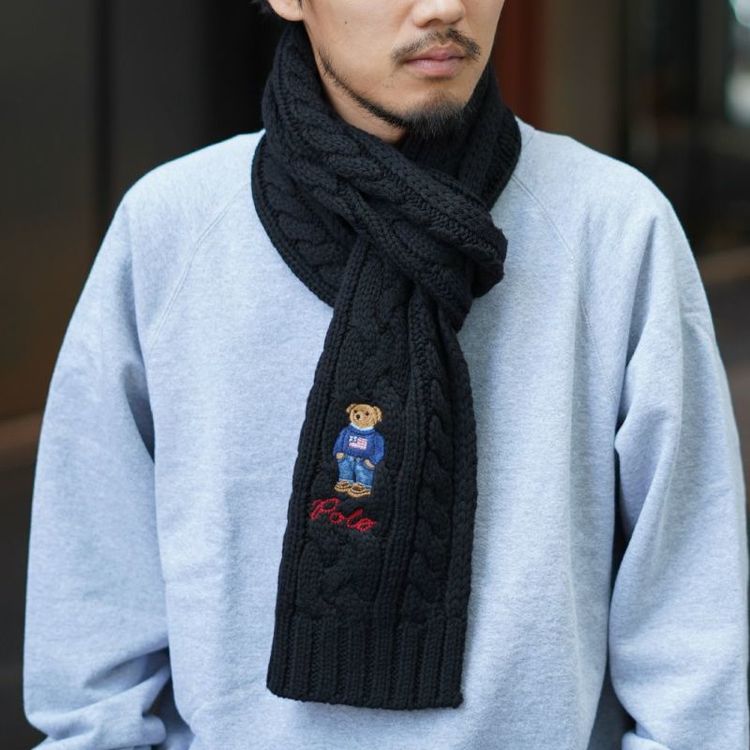 ポロラルフローレン ポロベアー ケーブルニット マフラー ブラック 楽天市場】ポロ ラルフローレン ポロベア マフラー POLO