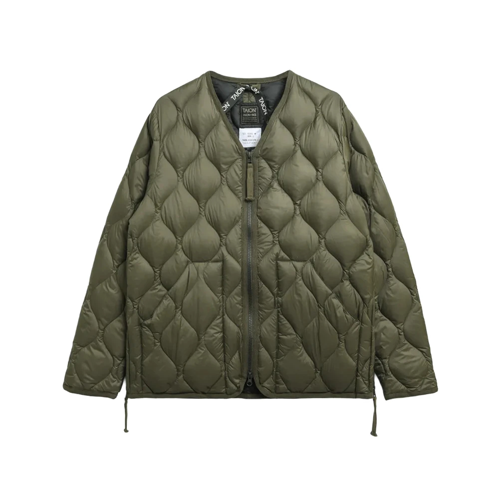 タイオン]ミリタリー VネックWジップ ダウンジャケット-ソフトシェル