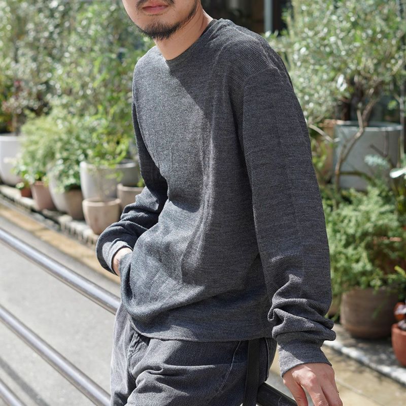PAPERSKY WEAR メリノロングスリーブTシャツ アイスグレー ペーパースカイ]メリノワッフル ロングTシャツ / PAPERSKY